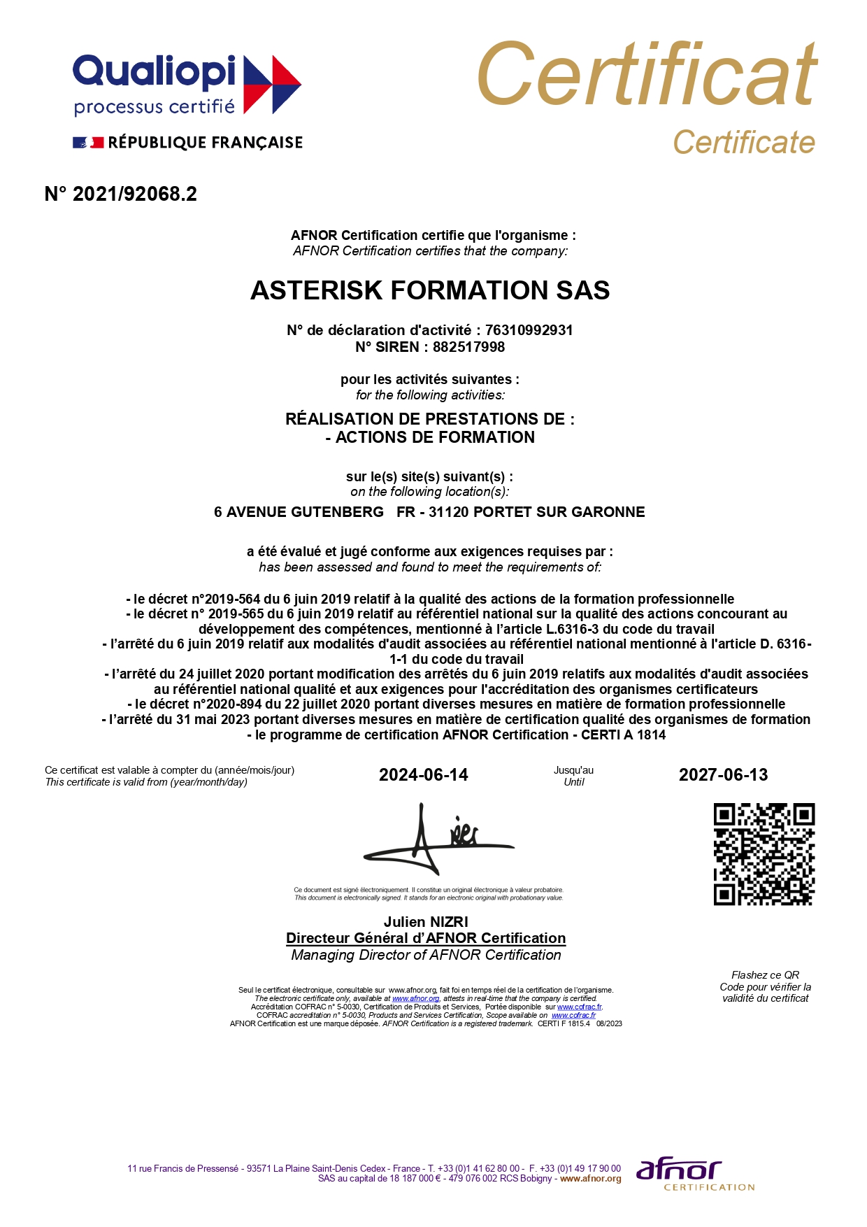 Certificat Qualiopi